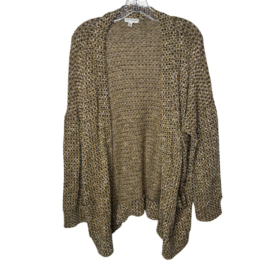 Earthbound Trading Co Open‎ Front Knit Cardigan Sweater Mustard Yellow  XL